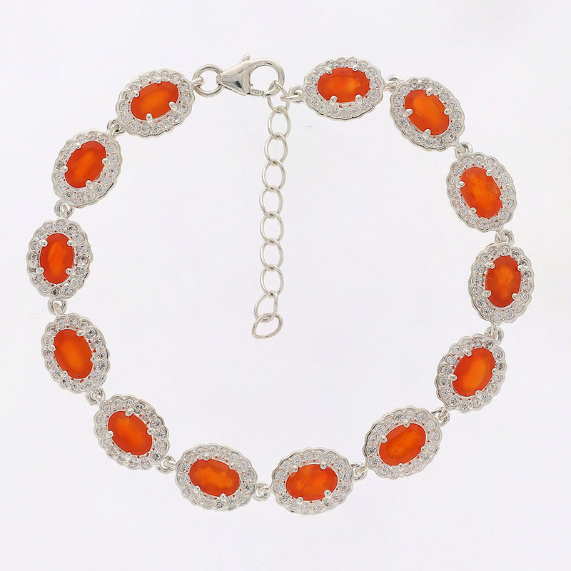 6*4 MM Oval - Carnelian Faceted & CZ Bracelets - CZB24CRF