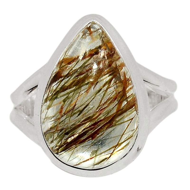 Green Actinolite In Quartz Ring - AIQR100