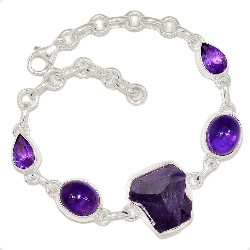 7.7" Amethyst Rough, Amethyst Faceted & Amethyst Bracelets - AMCB352