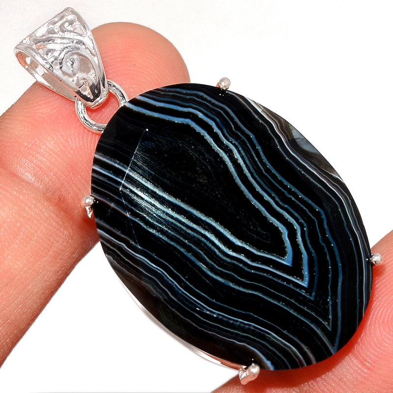 1.7" Claw - Black Banded Agate Faceted Pendants - BBFP171