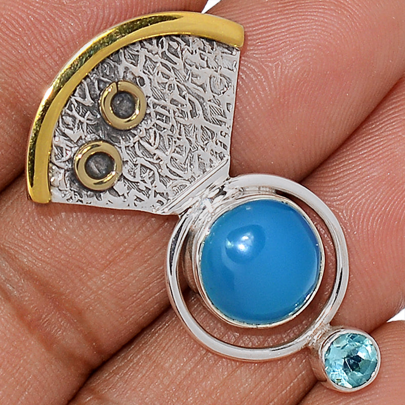 1.6" Blue Chalcedony & Blue Topaz Pendants - BCDP726