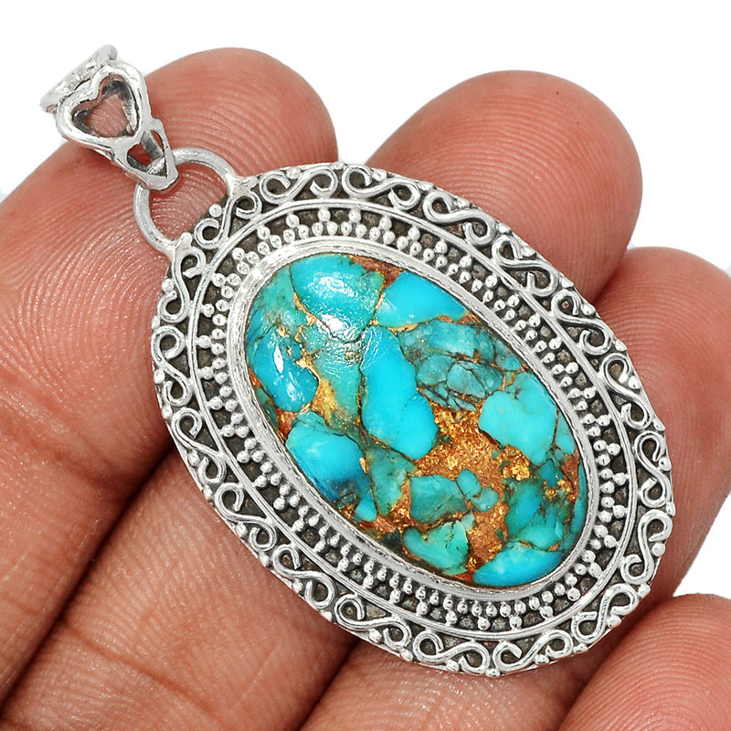 1.7" Fine Filigree - Blue Copper Turquoise Pendants - BCTP1469