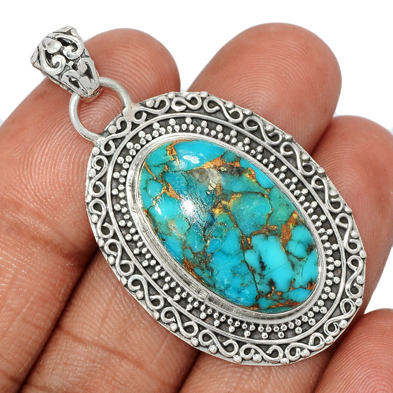 1.8" Fine Filigree - Blue Copper Turquoise Pendants - BCTP1476