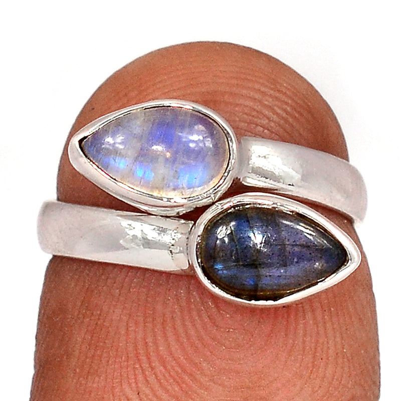 Blue Fire Moonstone & Labradorie Ring - BFMR4301