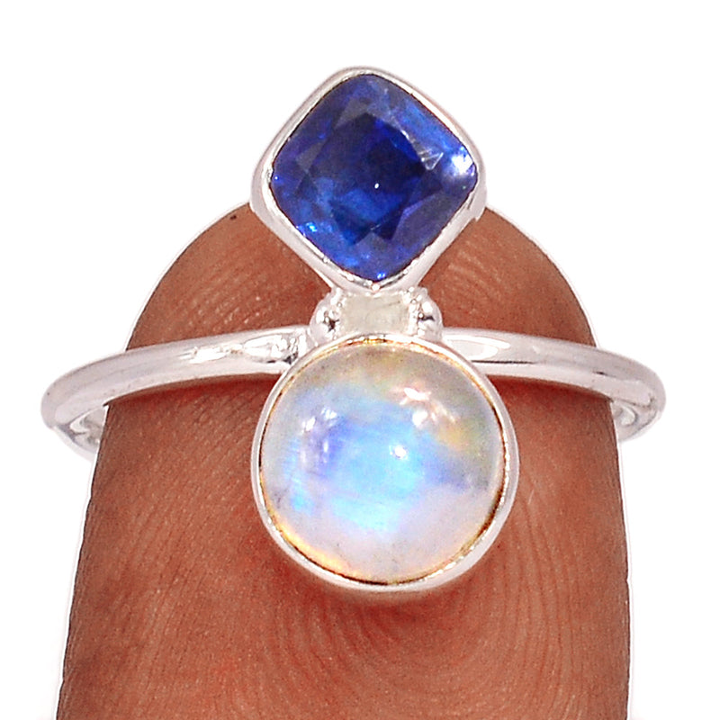 Blue Fire Moonstone & Kyanite Faceted Ring - BFMR4412