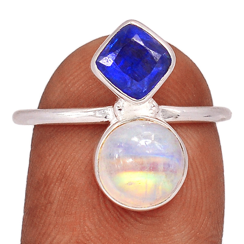 Blue Fire Moonstone & Kyanite Faceted Ring - BFMR4417