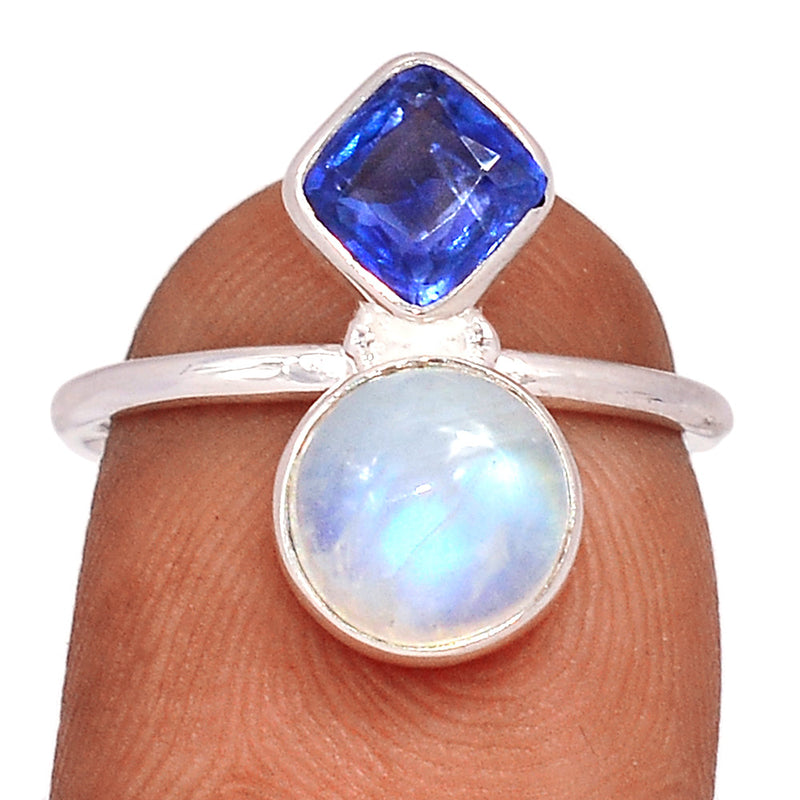 Blue Fire Moonstone & Kyanite Faceted Ring - BFMR4429