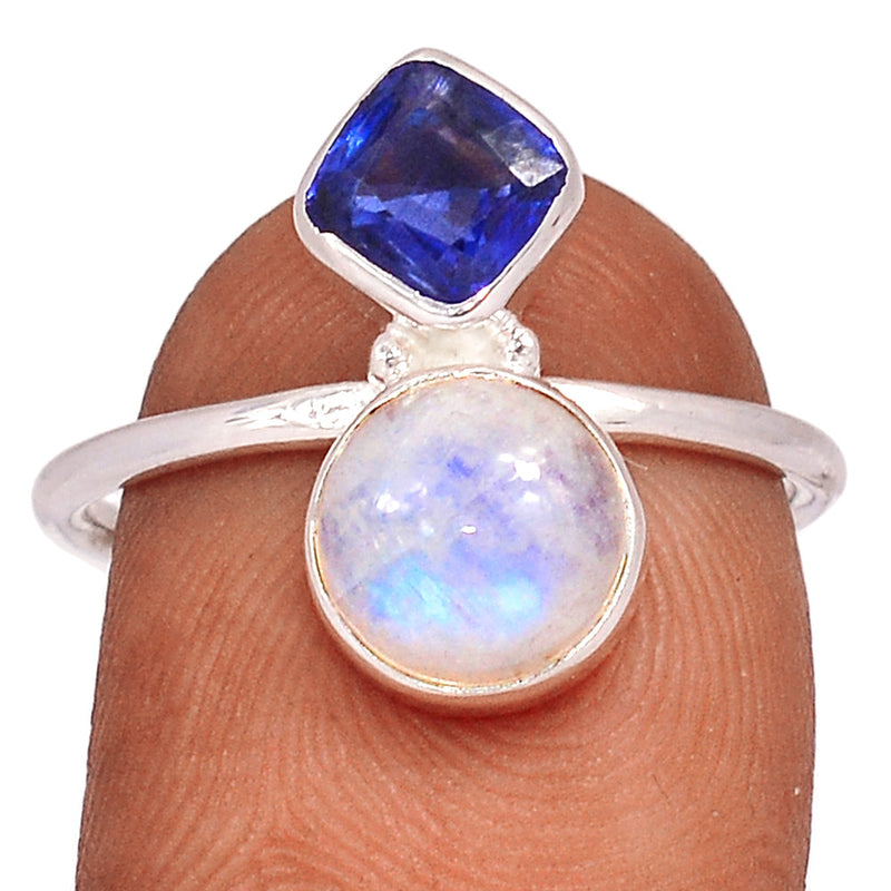 Blue Fire Moonstone & Kyanite Faceted Ring - BFMR4431