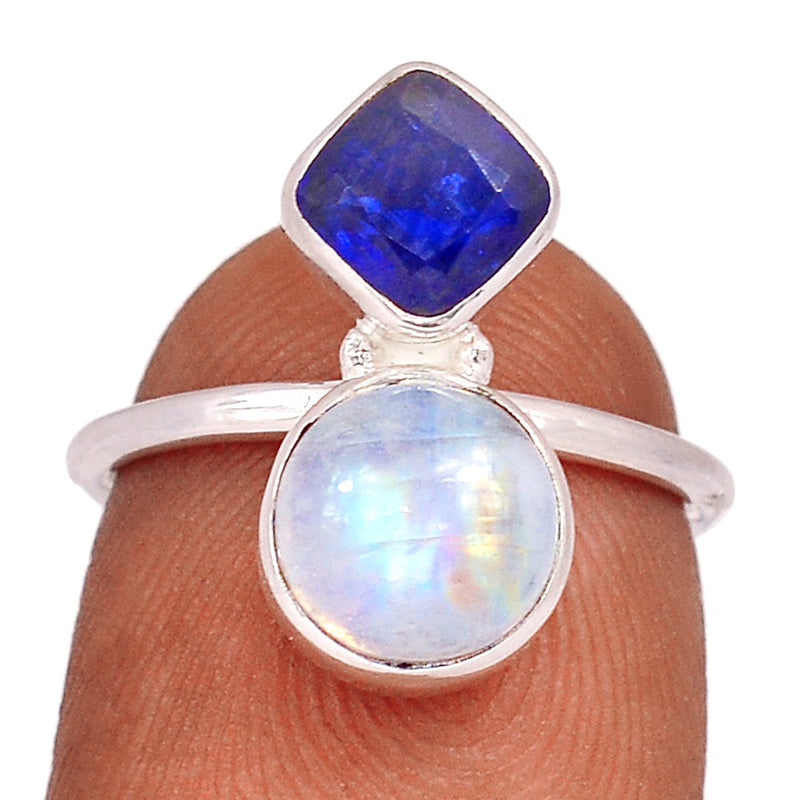 Blue Fire Moonstone & Kyanite Faceted Ring - BFMR4433