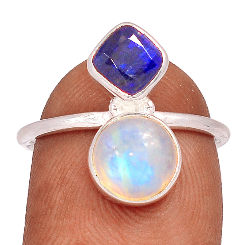 Blue Fire Moonstone & Kyanite Faceted Ring - BFMR4434