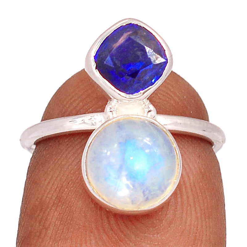 Blue Fire Moonstone & Kyanite Faceted Ring - BFMR4436