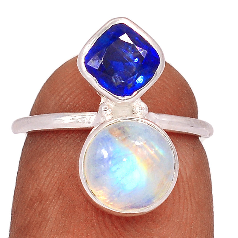 Blue Fire Moonstone & Kyanite Faceted Ring - BFMR4437