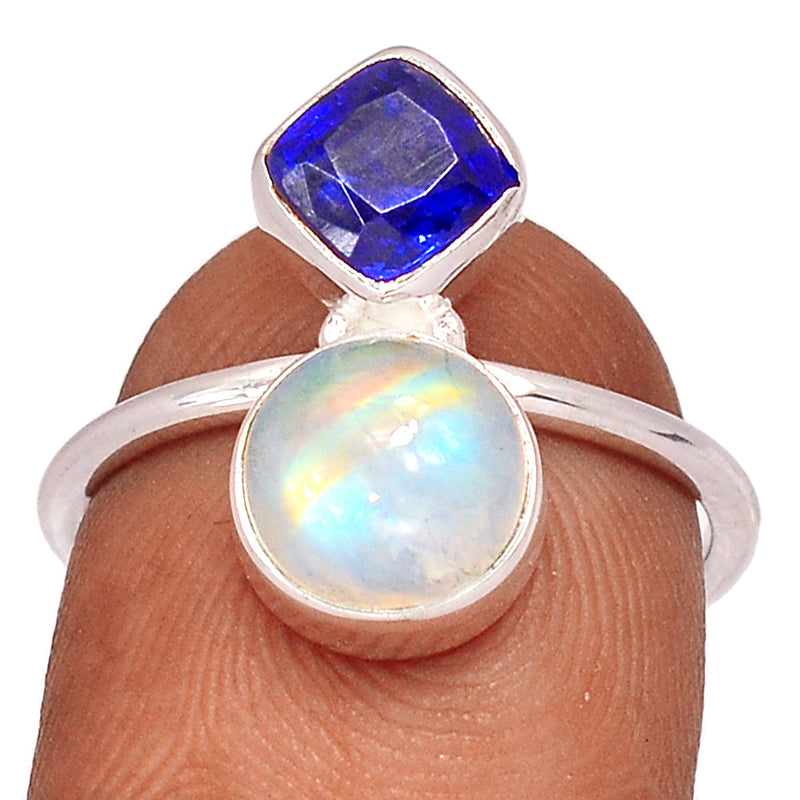 Blue Fire Moonstone & Kyanite Faceted Ring - BFMR4442