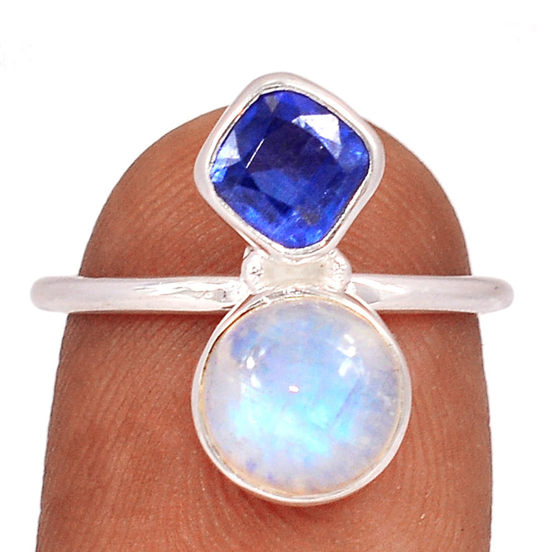 Blue Fire Moonstone & Kyanite Faceted Ring - BFMR4446