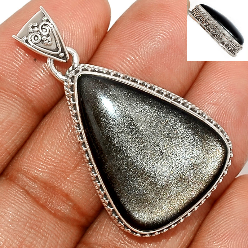 1.6" Fine Filigree - Silver Obsidian Pendants - BLSP209