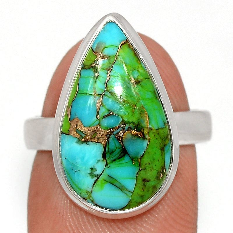 Blue Turquoise In Green Mohave Ring - BTGR157