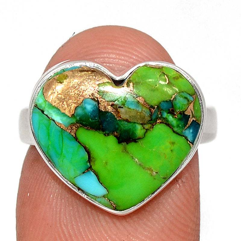 Heart - Blue Turquoise In Green Mohave Ring - BTGR183