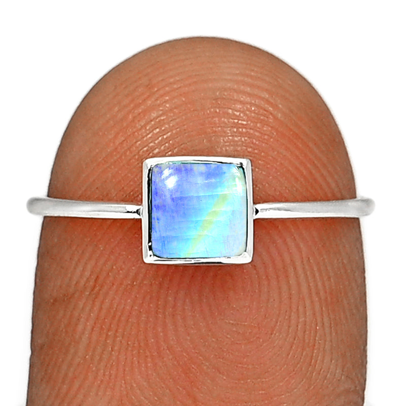 5*5 MM Square - Rainbow Moonstone Ring - CB-R811RM Catalogue