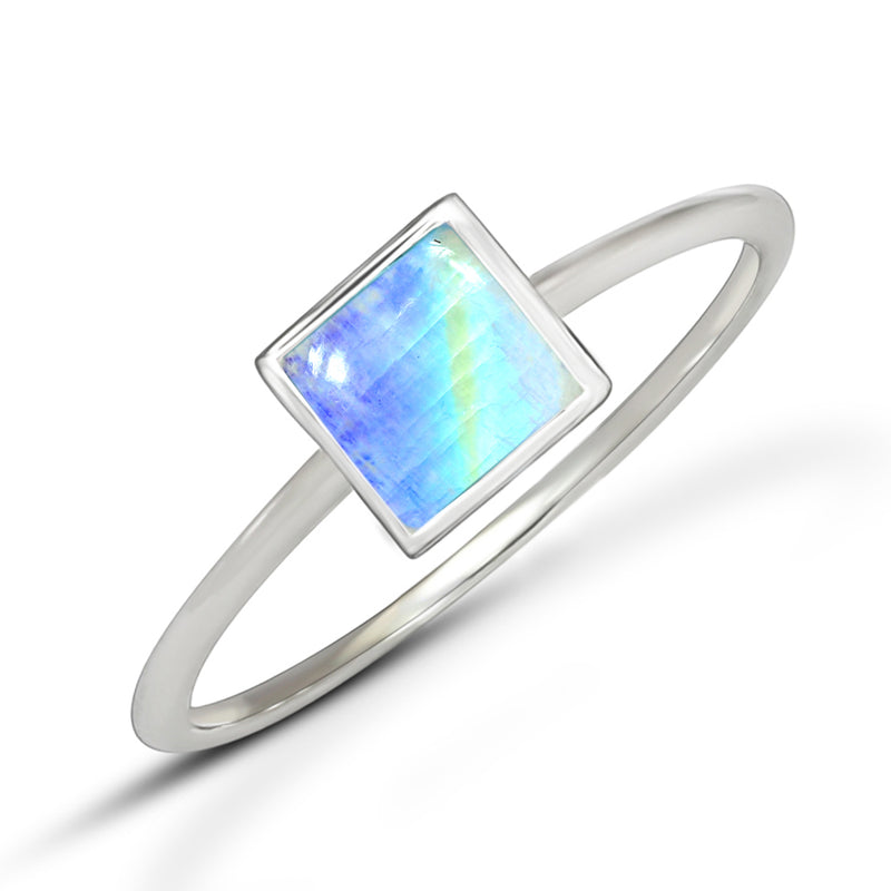 5*5 MM Square - Rainbow Moonstone Ring - CB-R811RM Catalogue