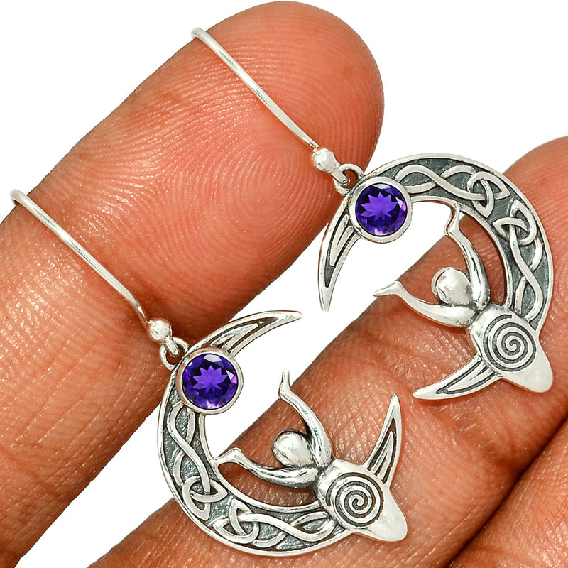 4*4 MM Round - Celtic Goddess Moon - Amethyst Faceted Earrings - CCE503-A