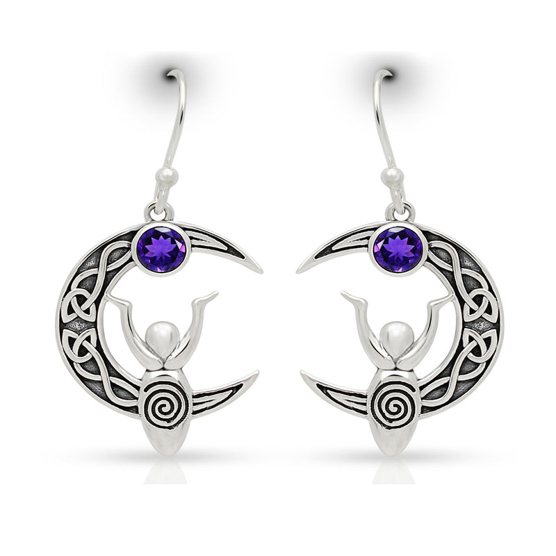 4*4 MM Round - Celtic Goddess Moon - Amethyst Faceted Earrings - CCE503-A