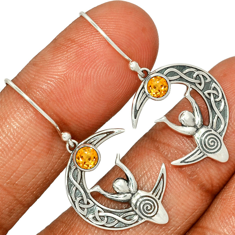 4*4 MM Round - Celtic Goddess Moon - Citrine Earrings - CCE503-C