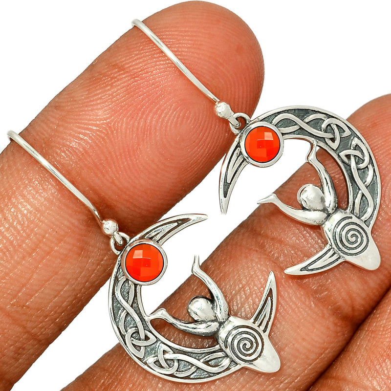 4*4 MM Round - Celtic Goddess Moon - Carnelian Faceted Earrings - CCE503-CRF