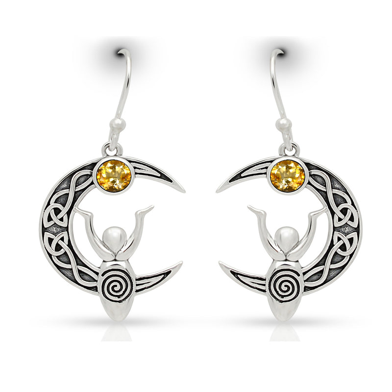 4*4 MM Round - Celtic Goddess Moon - Citrine Earrings - CCE503-C