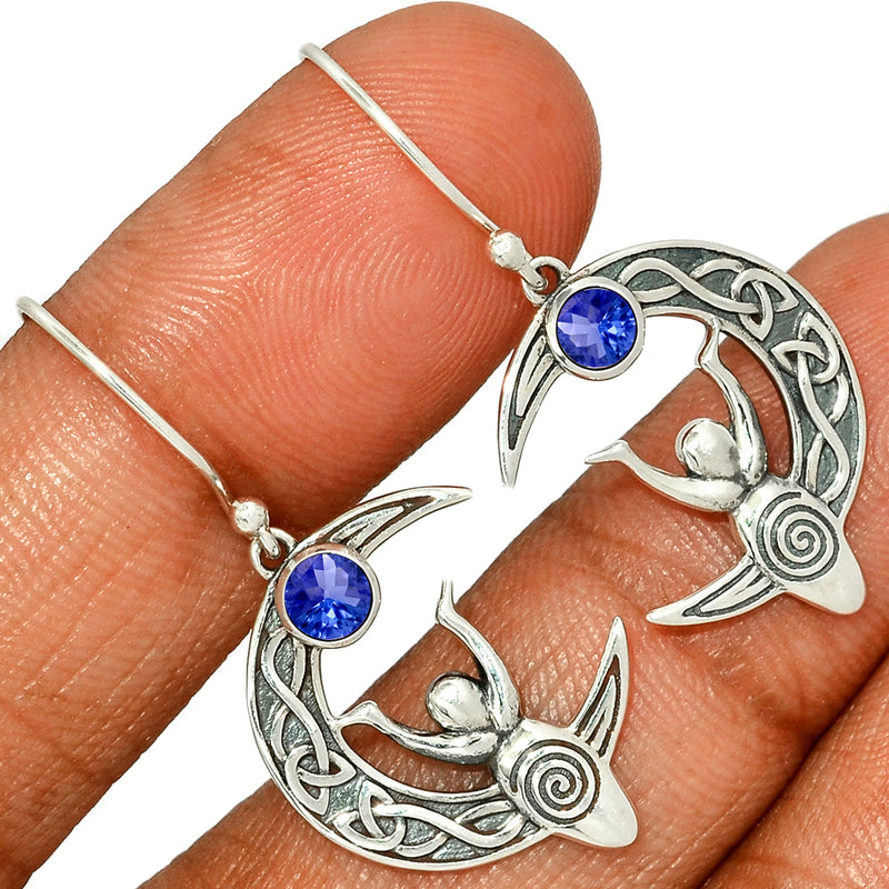 4*4 MM Round - Celtic Goddess Moon -Tanzanite Faceted Earrings - CCE503-TZF