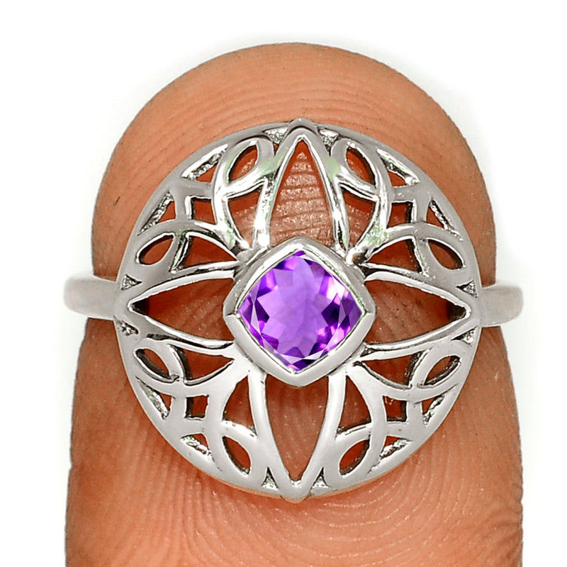 4*4 MM Cushion - Celtic Design - Amethyst Faceted Ring - CCR516-AMF Catalogue