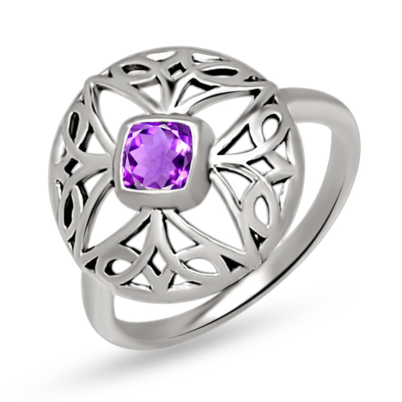 4*4 MM Cushion - Celtic Design - Amethyst Faceted Ring - CCR516-AMF Catalogue