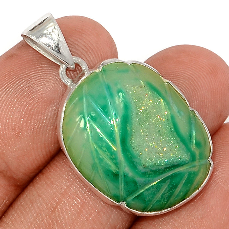 1.3" Carving Green Aura Druzy Pendants - CGAP10