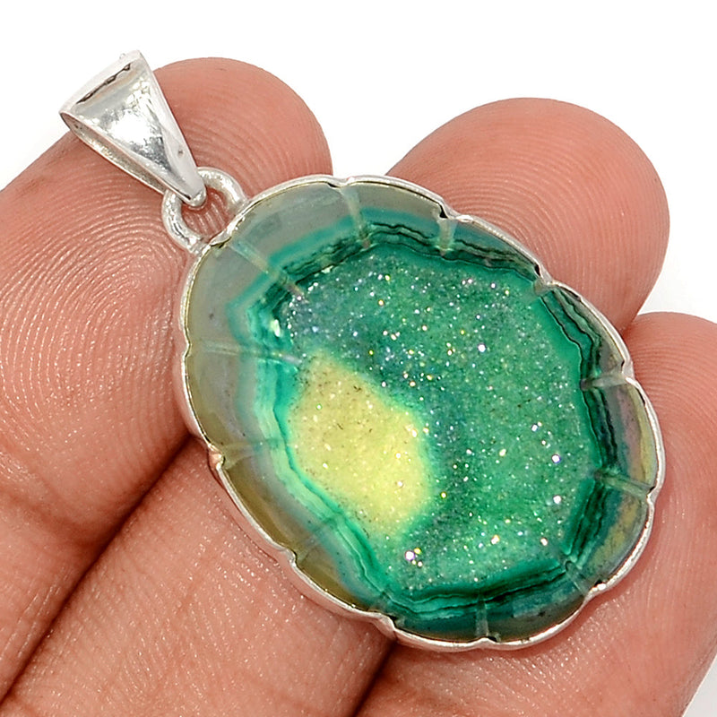 1.5" Carving Green Aura Druzy Pendants - CGAP11