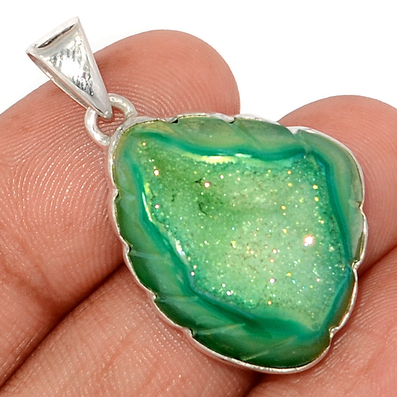 1.5" Carving Green Aura Druzy Pendants - CGAP13