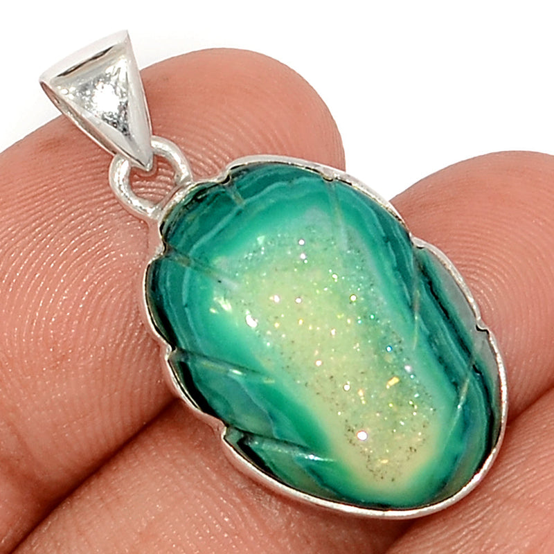 1.2" Carving Green Aura Druzy Pendants - CGAP15