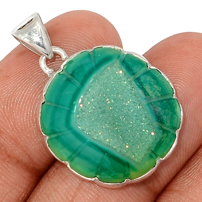 1.2" Carving Green Aura Druzy Pendants - CGAP16