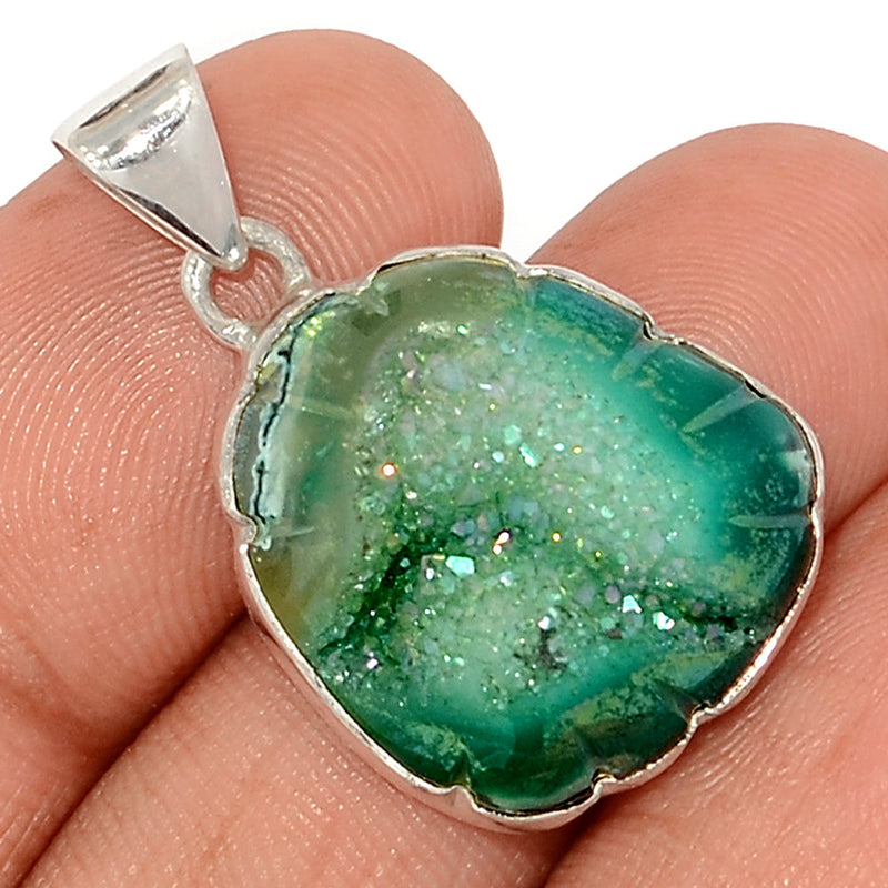 1.2" Carving Green Aura Druzy Pendants - CGAP17