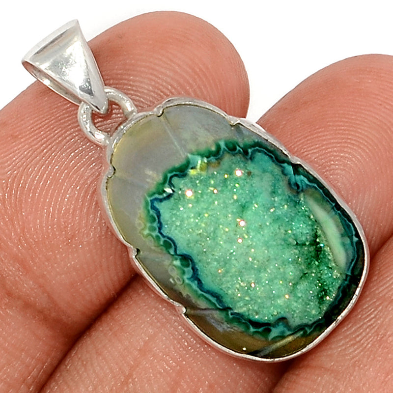 1.2" Carving Green Aura Druzy Pendants - CGAP18