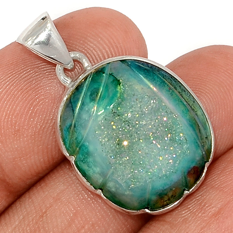 1.2" Carving Green Aura Druzy Pendants - CGAP19