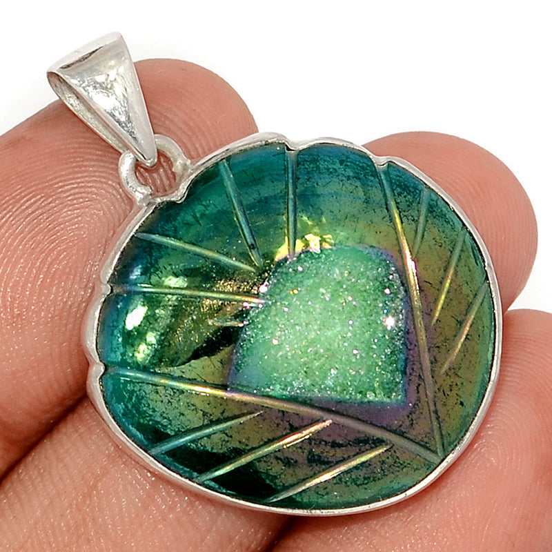 1.5" Carving Green Aura Druzy Pendants - CGAP1