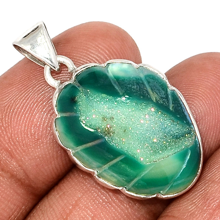 1.3" Carving Green Aura Druzy Pendants - CGAP20