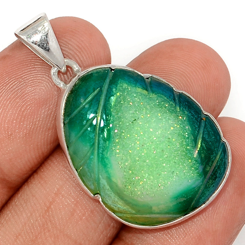 1.5" Carving Green Aura Druzy Pendants - CGAP3