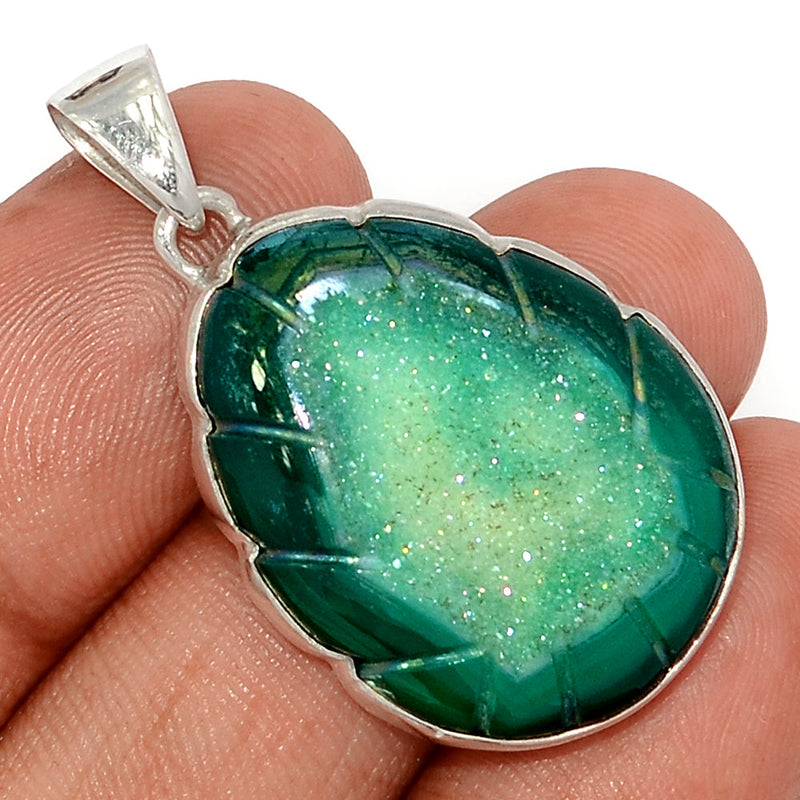 1.5" Carving Green Aura Druzy Pendants - CGAP4