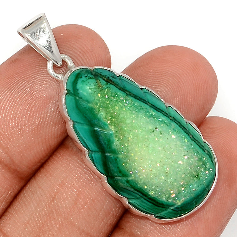 1.6" Carving Green Aura Druzy Pendants - CGAP5