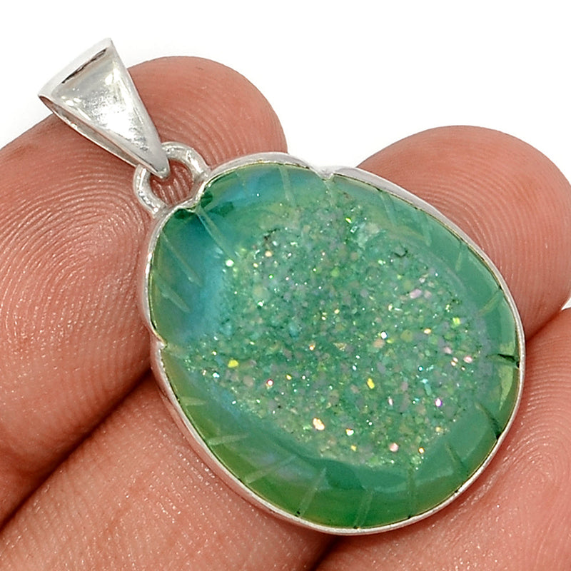 1.3" Carving Green Aura Druzy Pendants - CGAP7