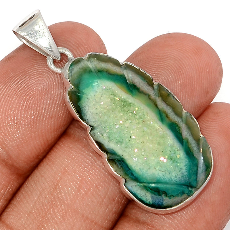 1.6" Carving Green Aura Druzy Pendants - CGAP8