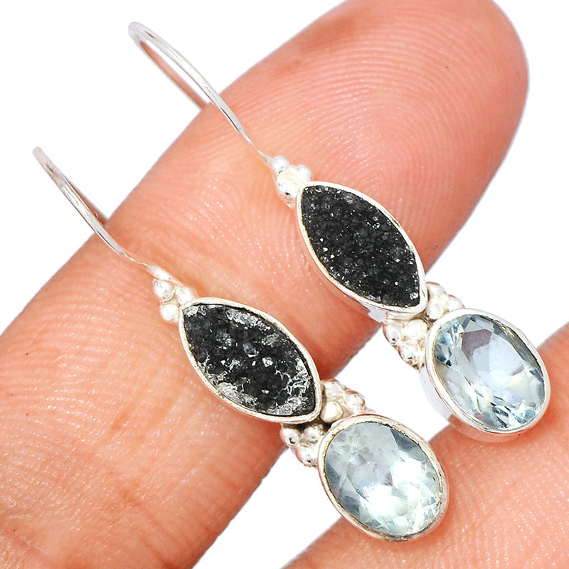 1.3" Crystal & Black Onyx Druzy Earrings - CRYE769