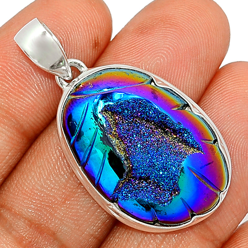 1.5" Carved Window Druzy Pendants - CWDP320