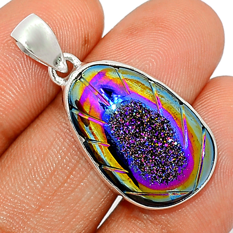 1.3" Carved Window Druzy Pendants - CWDP336