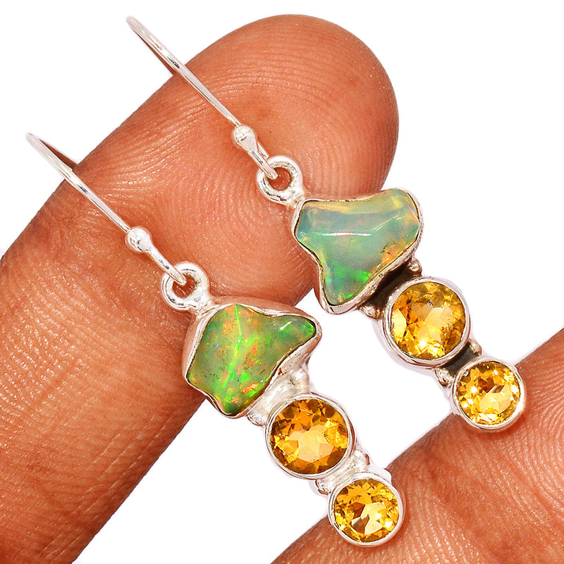 1.6" Ethiopian Opal Polish Rough & Citrine Earrings - EPRE139